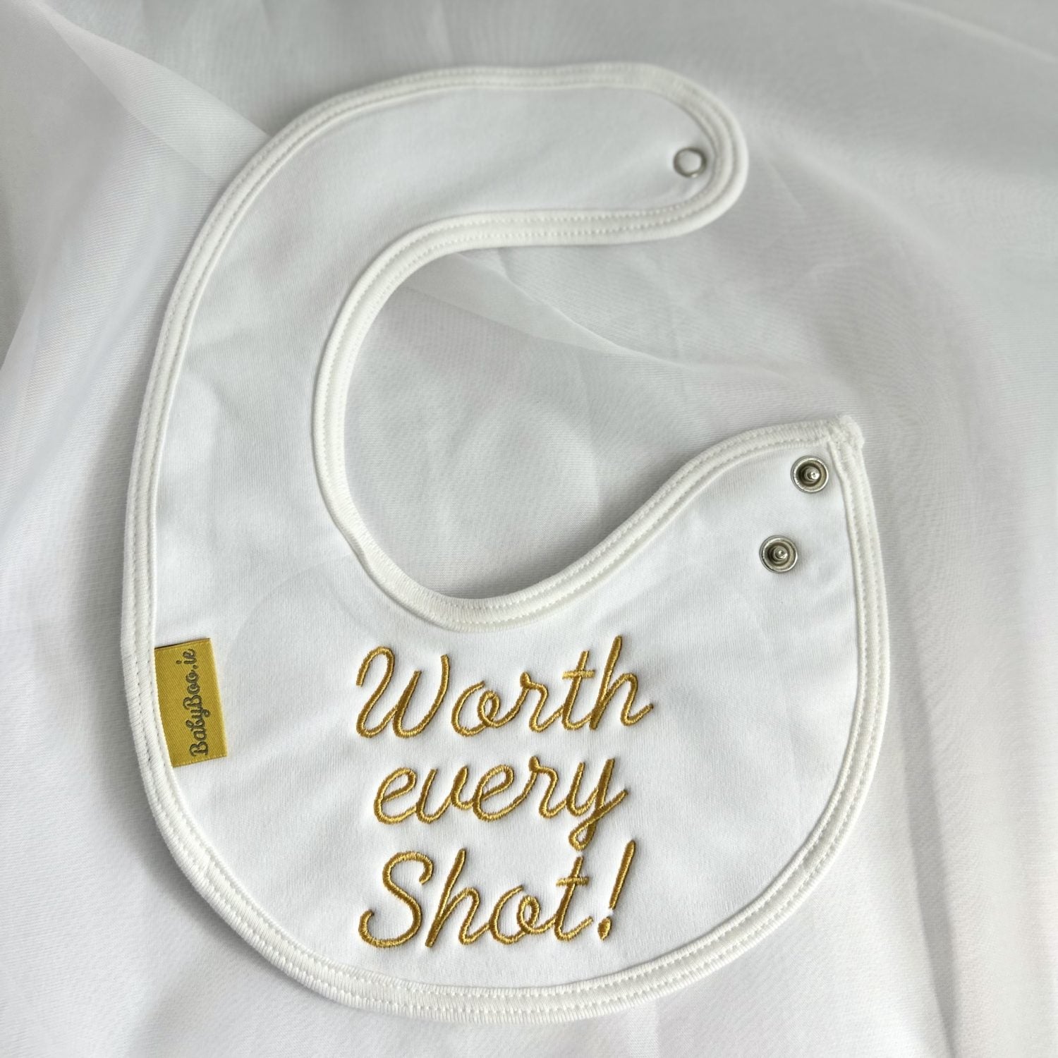 Worth every Shot! organic cotton LittleBoo newborn bib