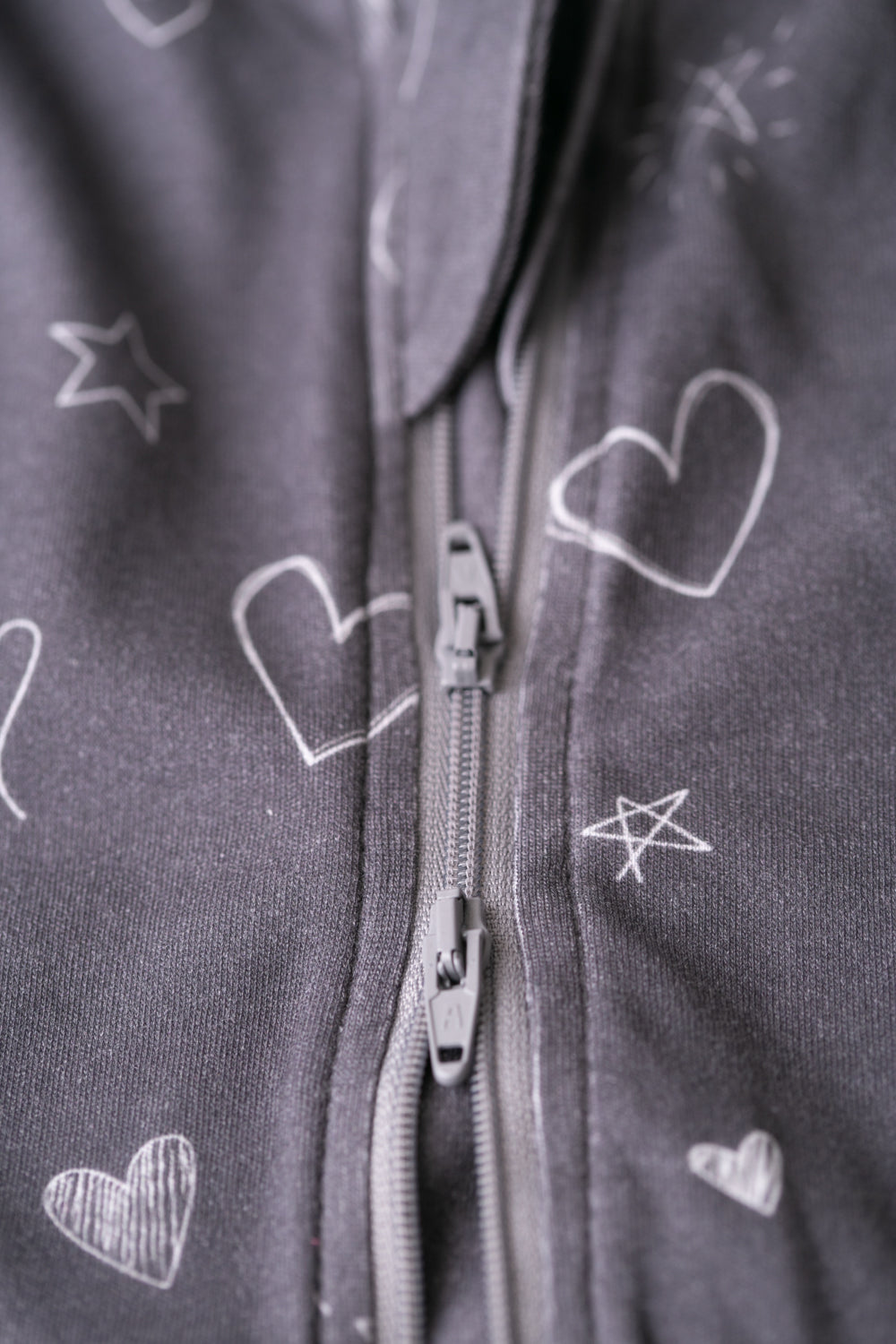 Charcoal doodling organic cotton ZippyBoo suit