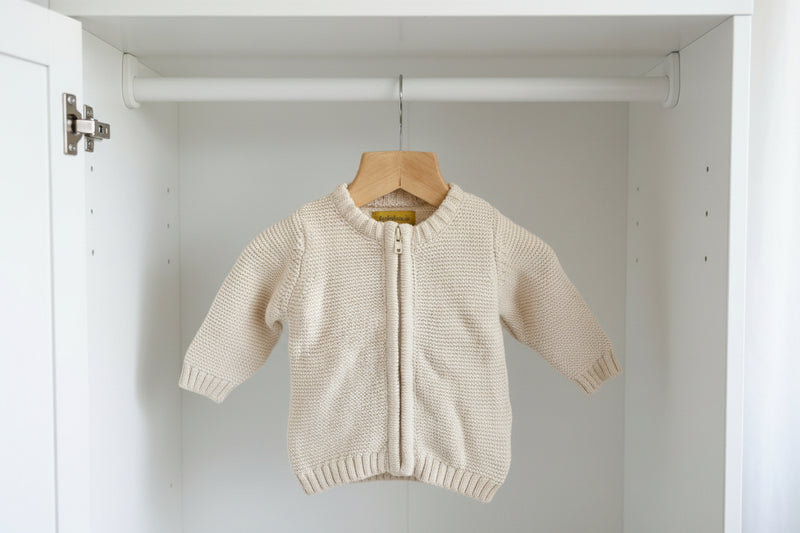 Cream organic cotton zipped cardigan