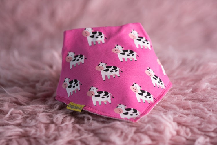 Pink bessie cow organic cotton DribbleBoo bandana bib