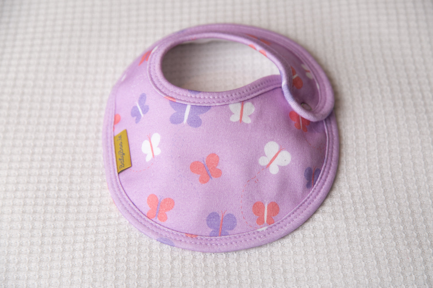 Lilac Butterfly organic cotton LittleBoo baby bib
