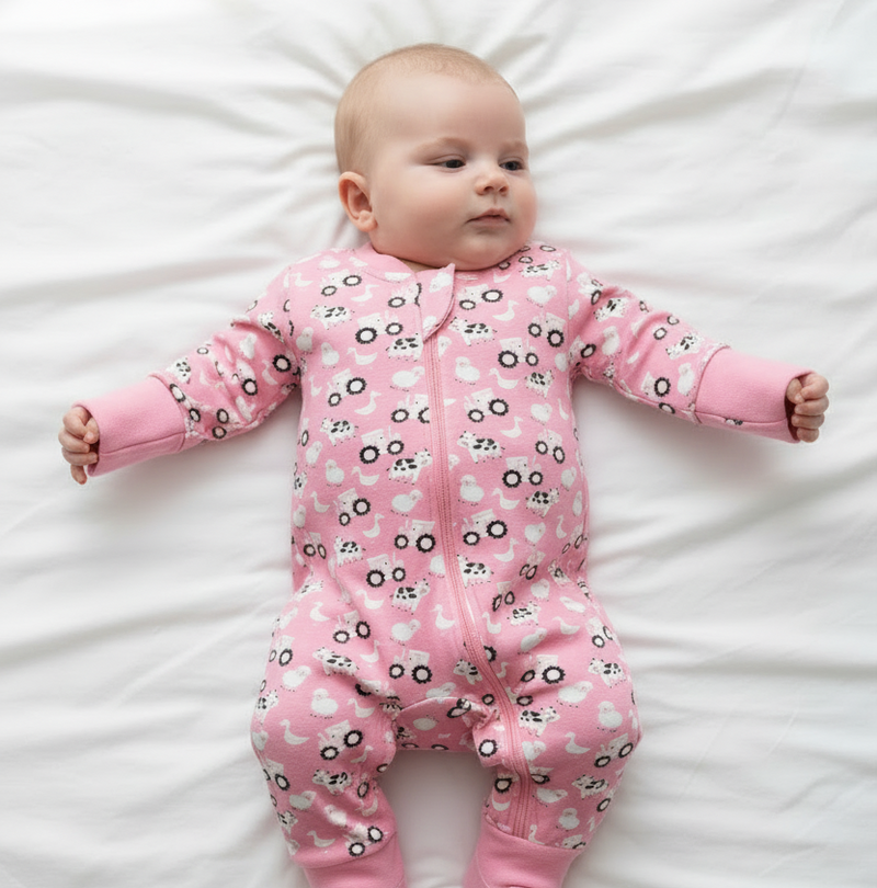 Pink Farmyard organic cotton ZippyBoo suit