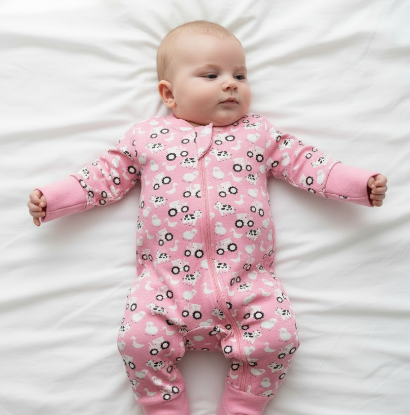 Pink Farmyard organic cotton ZippyBoo suit