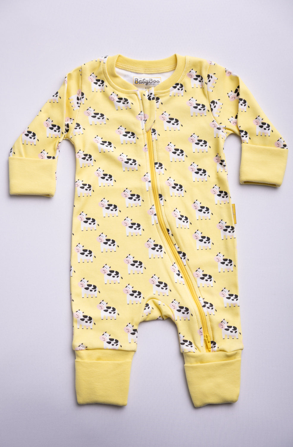 Lemon Bessie Cow organic cotton ZippyBoo suit