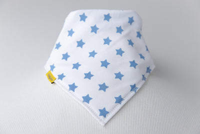 White with blue stars organic cotton DribbleBoo bandana bib