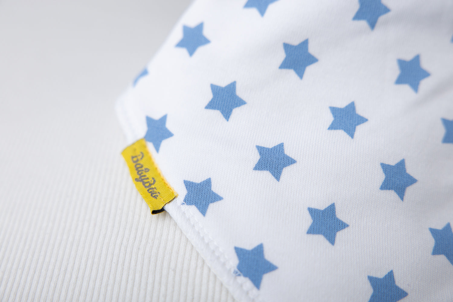 White with blue stars organic cotton DribbleBoo bandana bib
