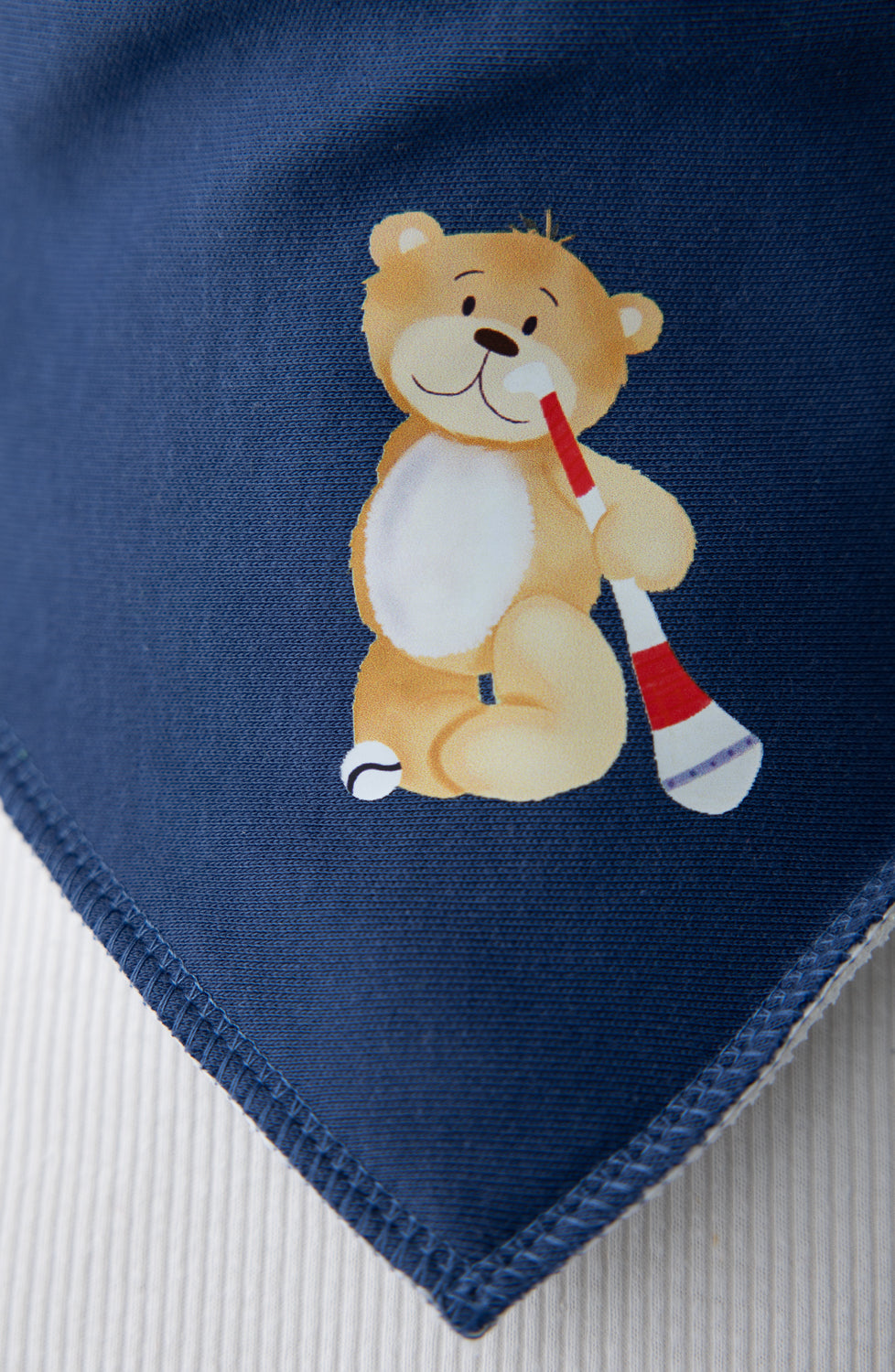 Indigo Puc about with Teddy organic cotton DribbleBoo bandana bib