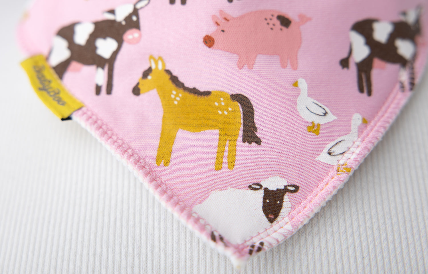 PINK Barnyard Buddies organic cotton DribbleBoo bandana bib