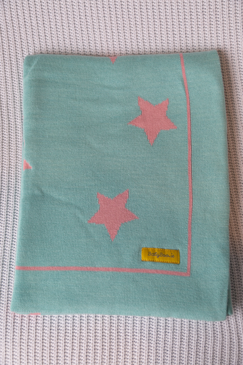 Organic cotton mint with pink stars BlankieBoo