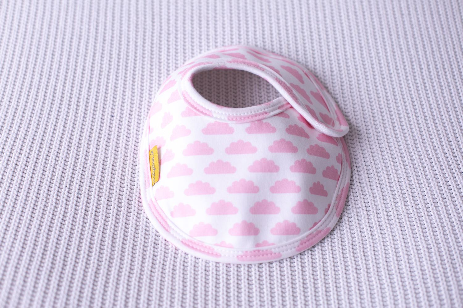 White with pink clouds organic cotton LittleBoo baby bib