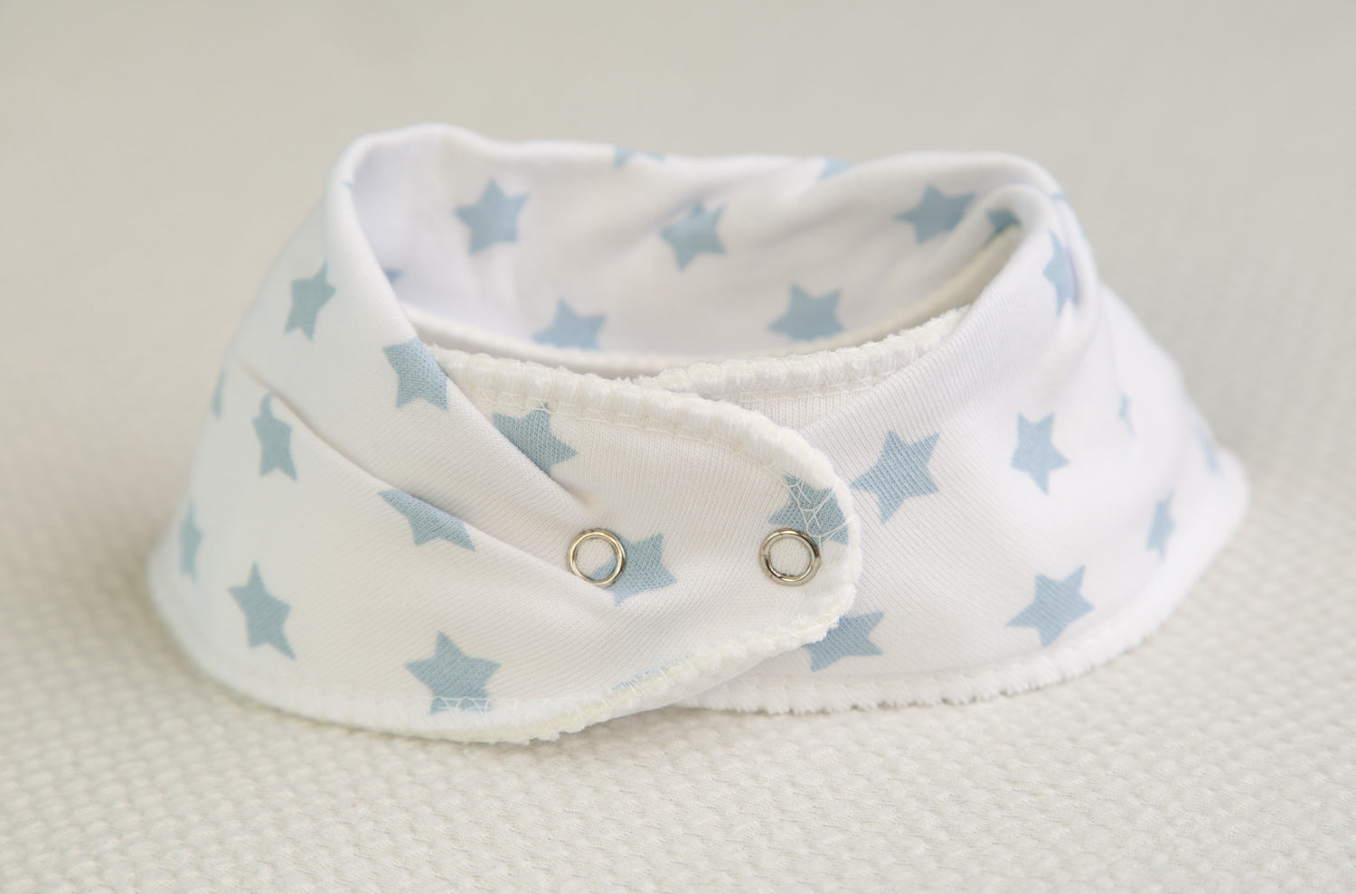 White with baby blue stars organic cotton DribbleBoo bandana bib