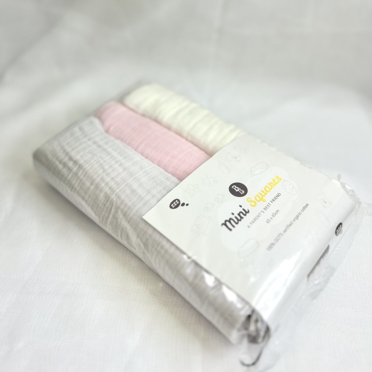Mini Squares Muslins - White, Grey & Baby Pink