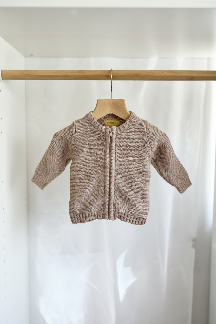 Stone organic cotton zipped cardigan