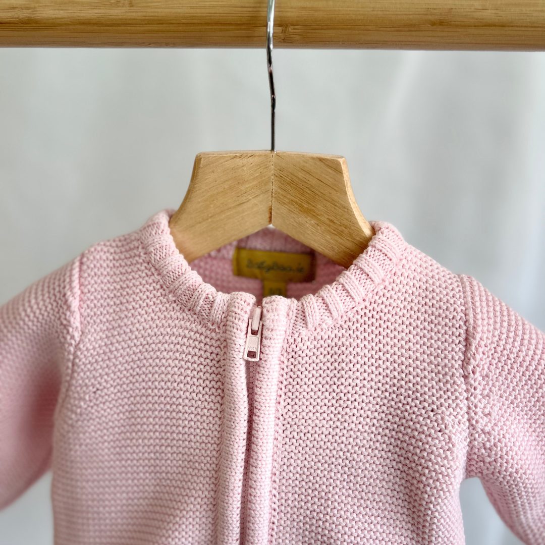 Baby pink organic cotton zipped cardigan