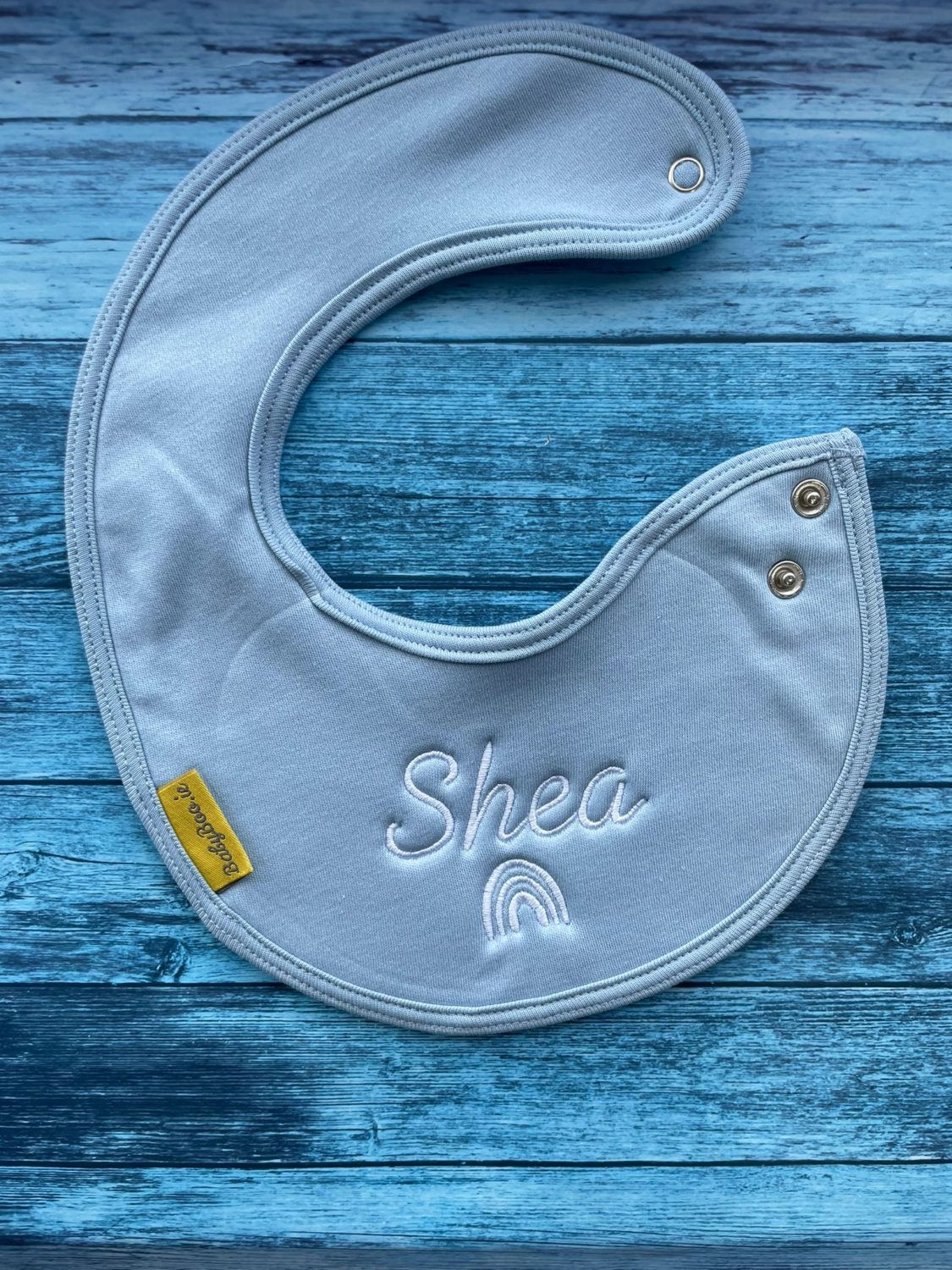 Personalised Pale Blue organic cotton LittleBoo baby bib