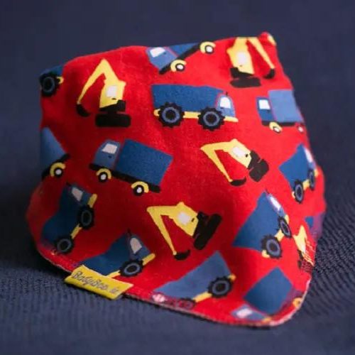Red trucks & diggers organic cotton DribbleBoo bandana bib