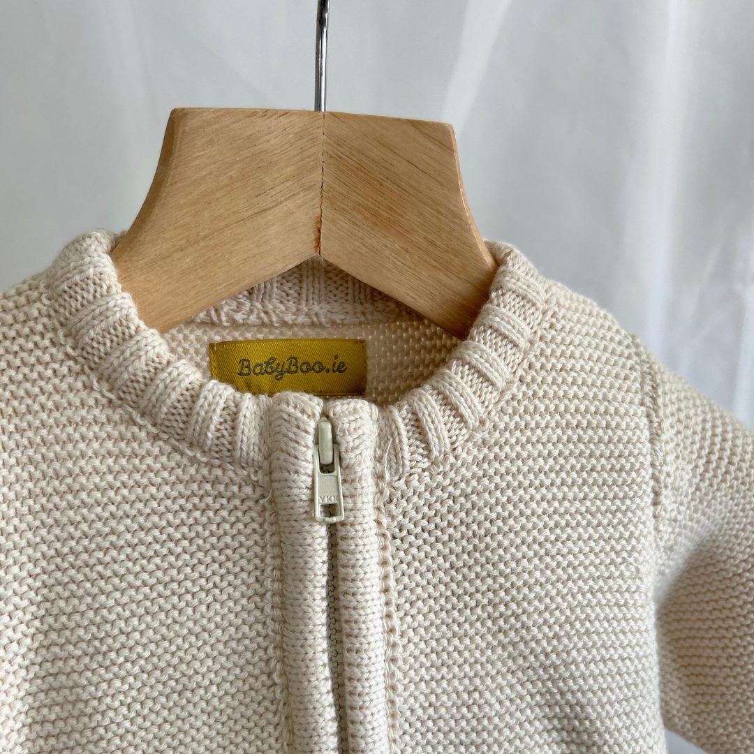 Cream organic cotton zipped cardigan