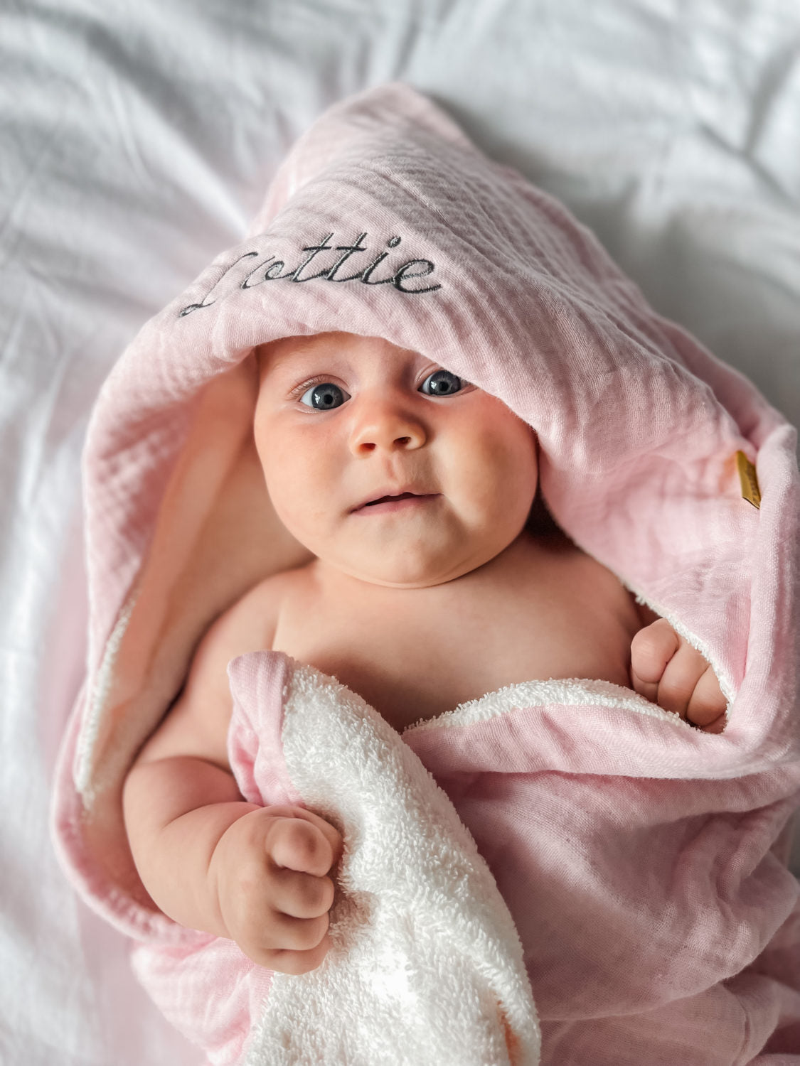 Baby pink organic cotton  hooded towel
