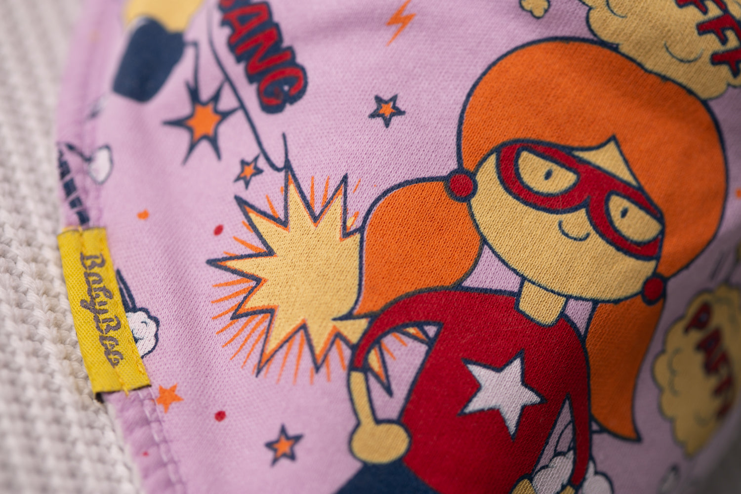 Lilac superhero Aoife organic cotton DribbleBoo bandana bib