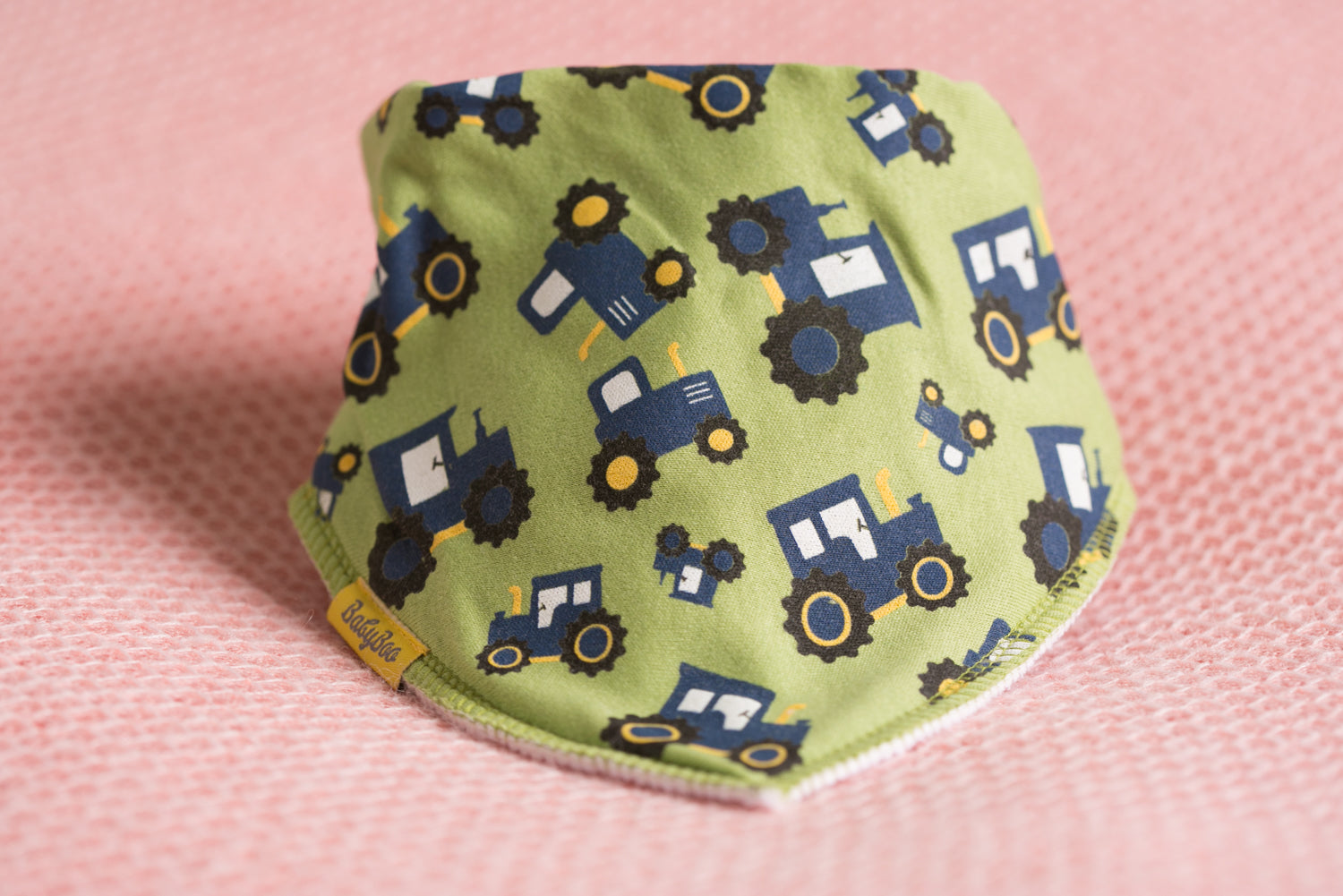 Green Timmy the tractor organic cotton DribbleBoo bandana bib