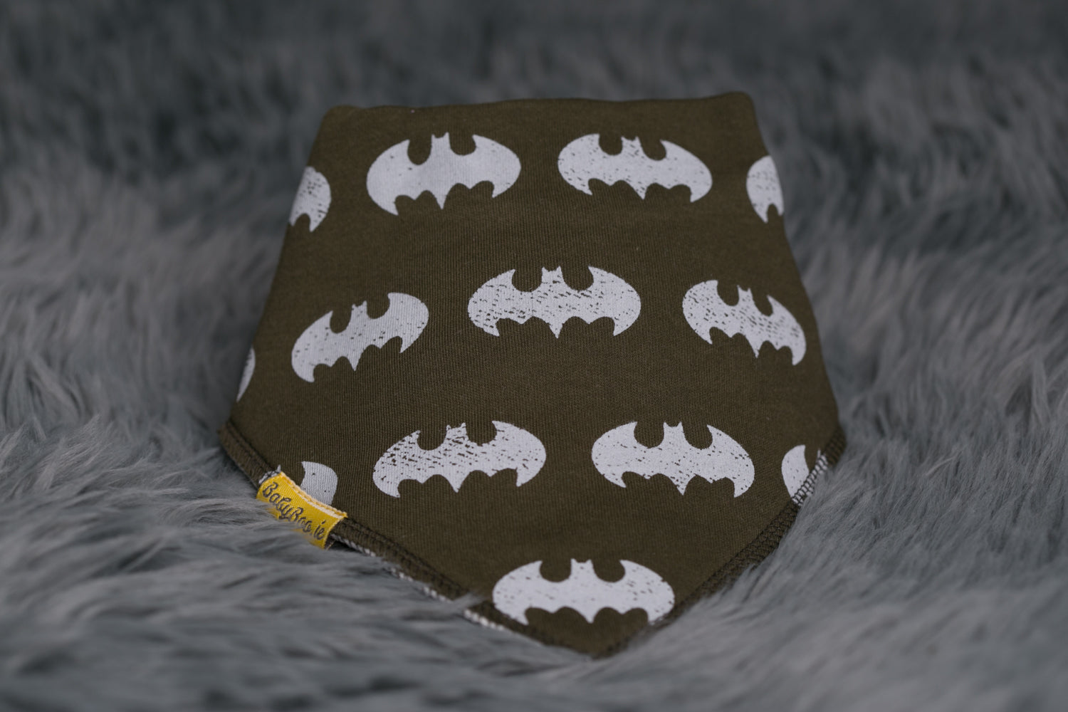 Khaki Batman organic cotton DribbleBoo bandana bib