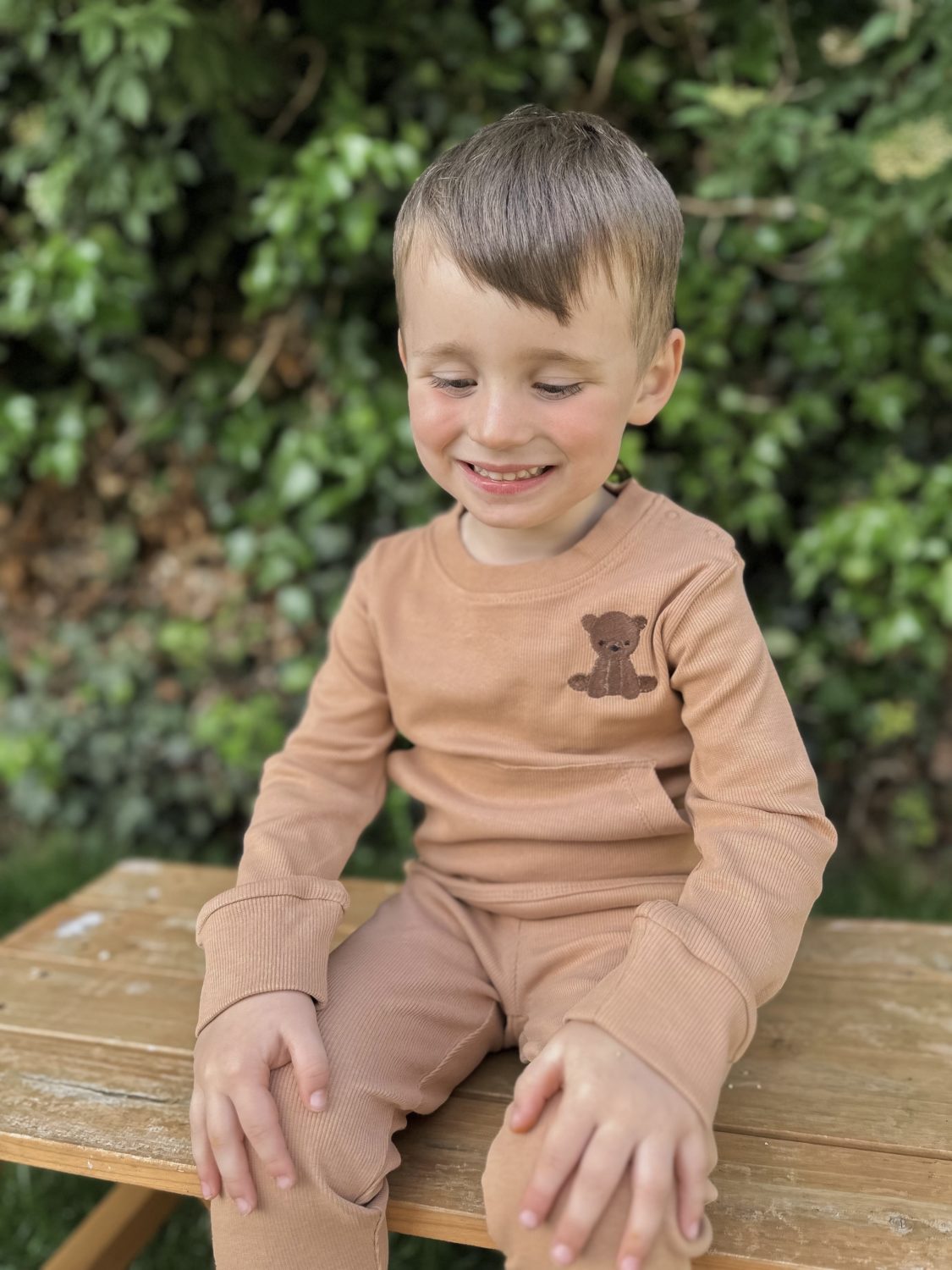 Caramel ribbed organic cotton loungewear set