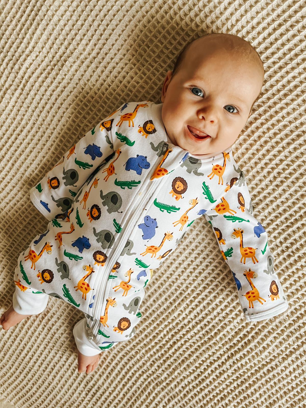Bright jungle print organic cotton ZippyBoo suit