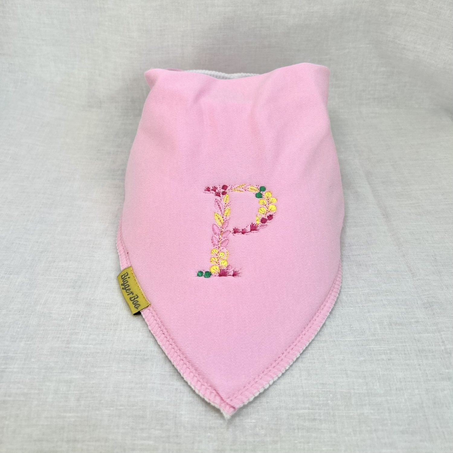 Floral Letter organic cotton BiggerBoo bandana bib (age 3+)