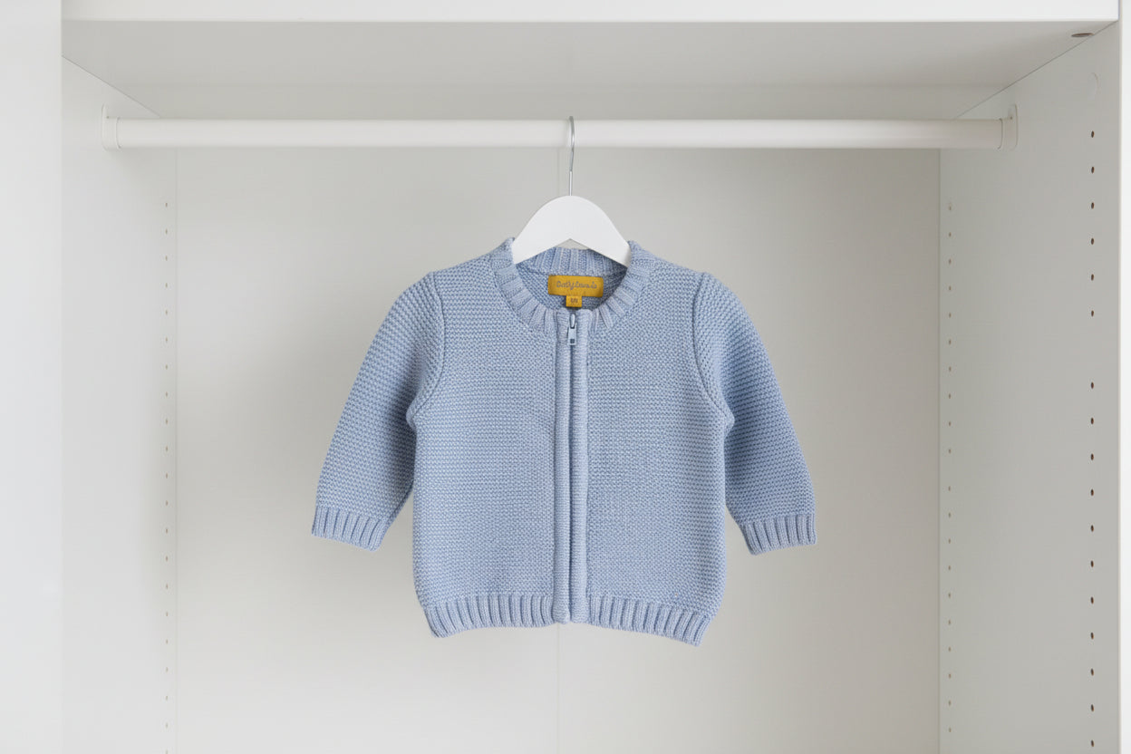 Baby blue organic cotton zipped cardigan
