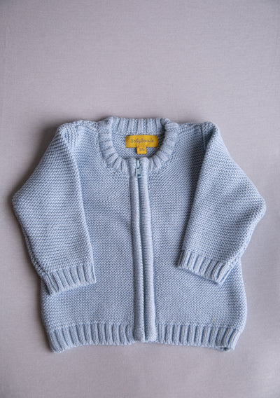 Baby blue organic cotton zipped cardigan