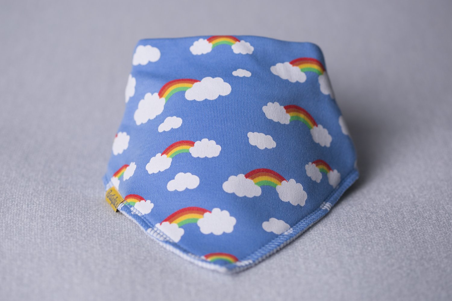 Blue rainbows and clouds organic cotton DribbleBoo bandana bib