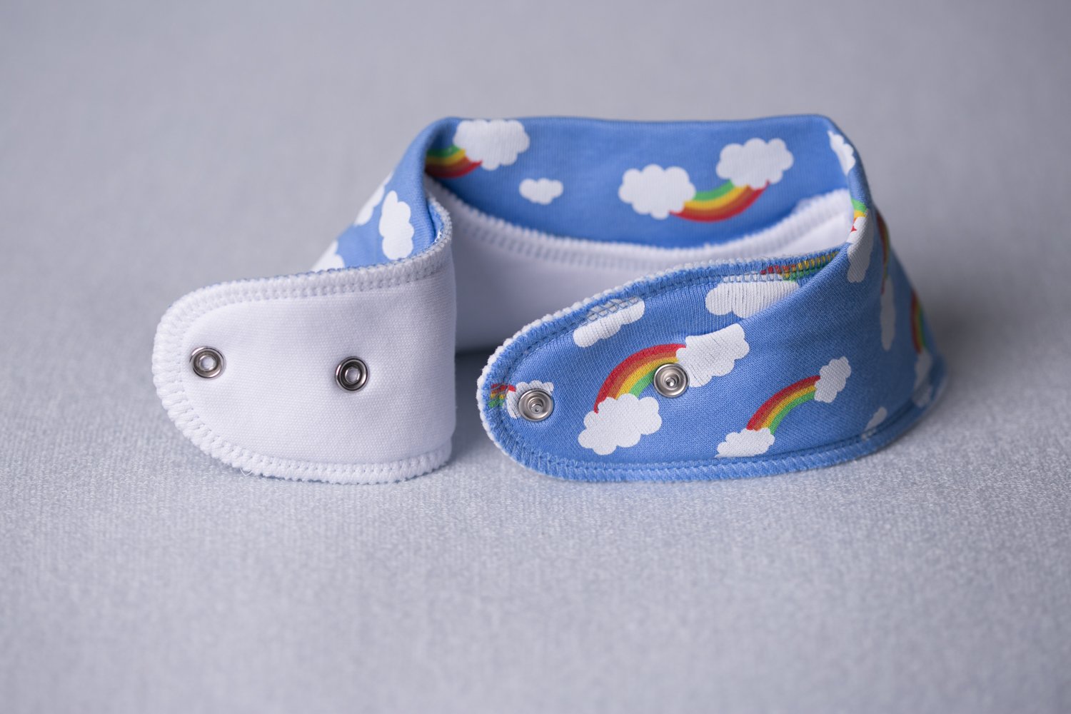 Blue rainbows and clouds organic cotton DribbleBoo bandana bib