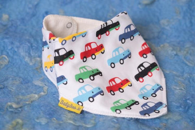 Vroom vroom cars organic cotton DribbleBoo bandana bib
