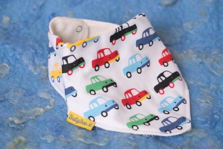 Vroom vroom cars organic cotton DribbleBoo bandana bib