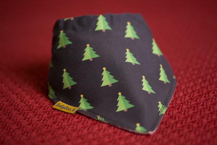 Grey Christmas trees organic cotton bandana bib