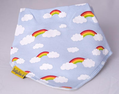 Baby Blue Rainbows and clouds organic cotton DribbleBoo bandana bib