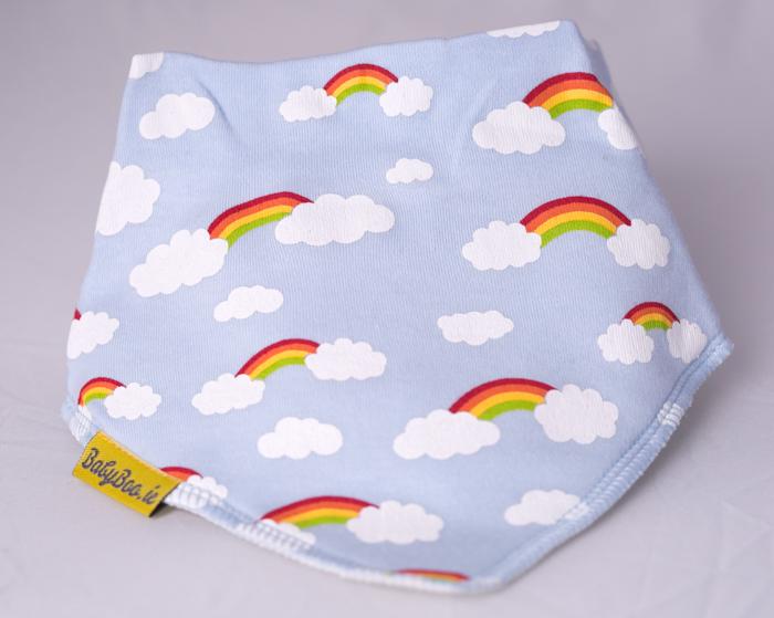 Baby Blue Rainbows and clouds organic cotton DribbleBoo bandana bib