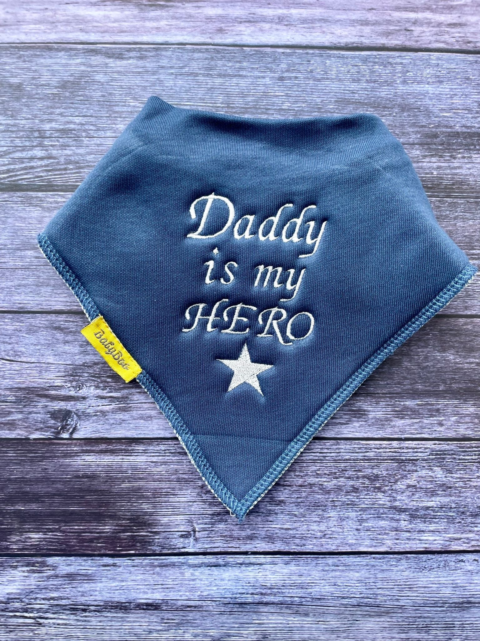 Daddy is my hero organic cotton bandana bib