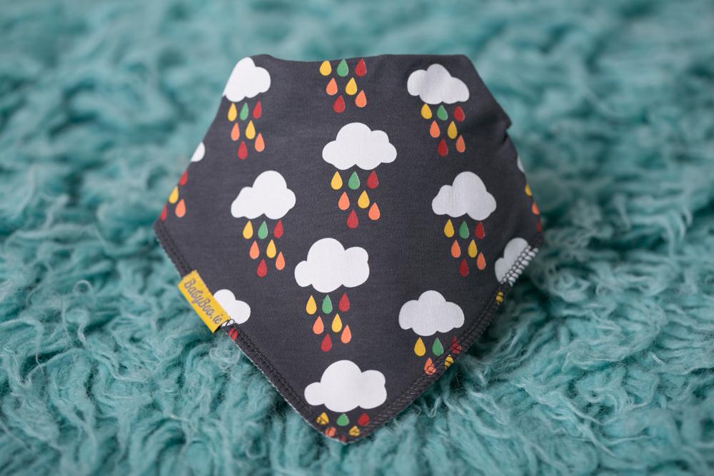 Grey rainclouds organic cotton DribbleBoo bandana bib