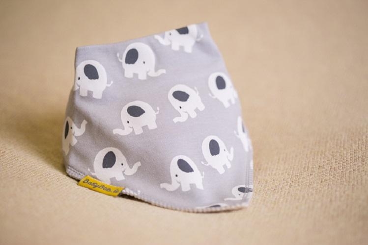 Grey Ellie the elephant organic cotton DribbleBoo bandana bib