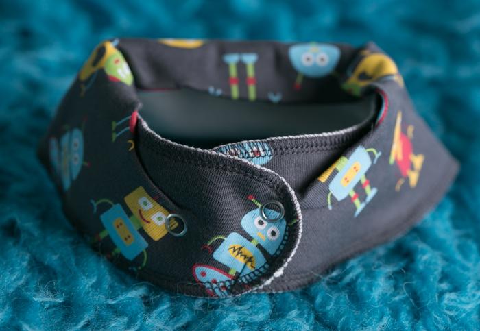 Grey happy robots organic cotton DribbleBoo bandana bib