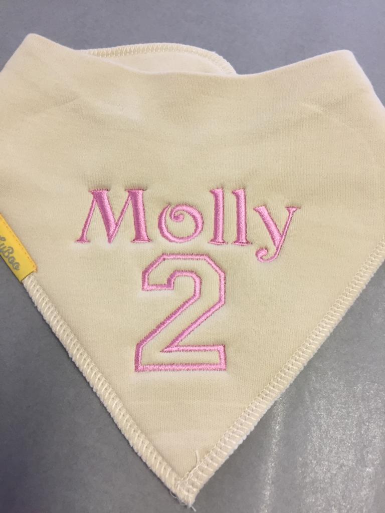 Birthday name/age organic cotton Dribbleboo bandana bib