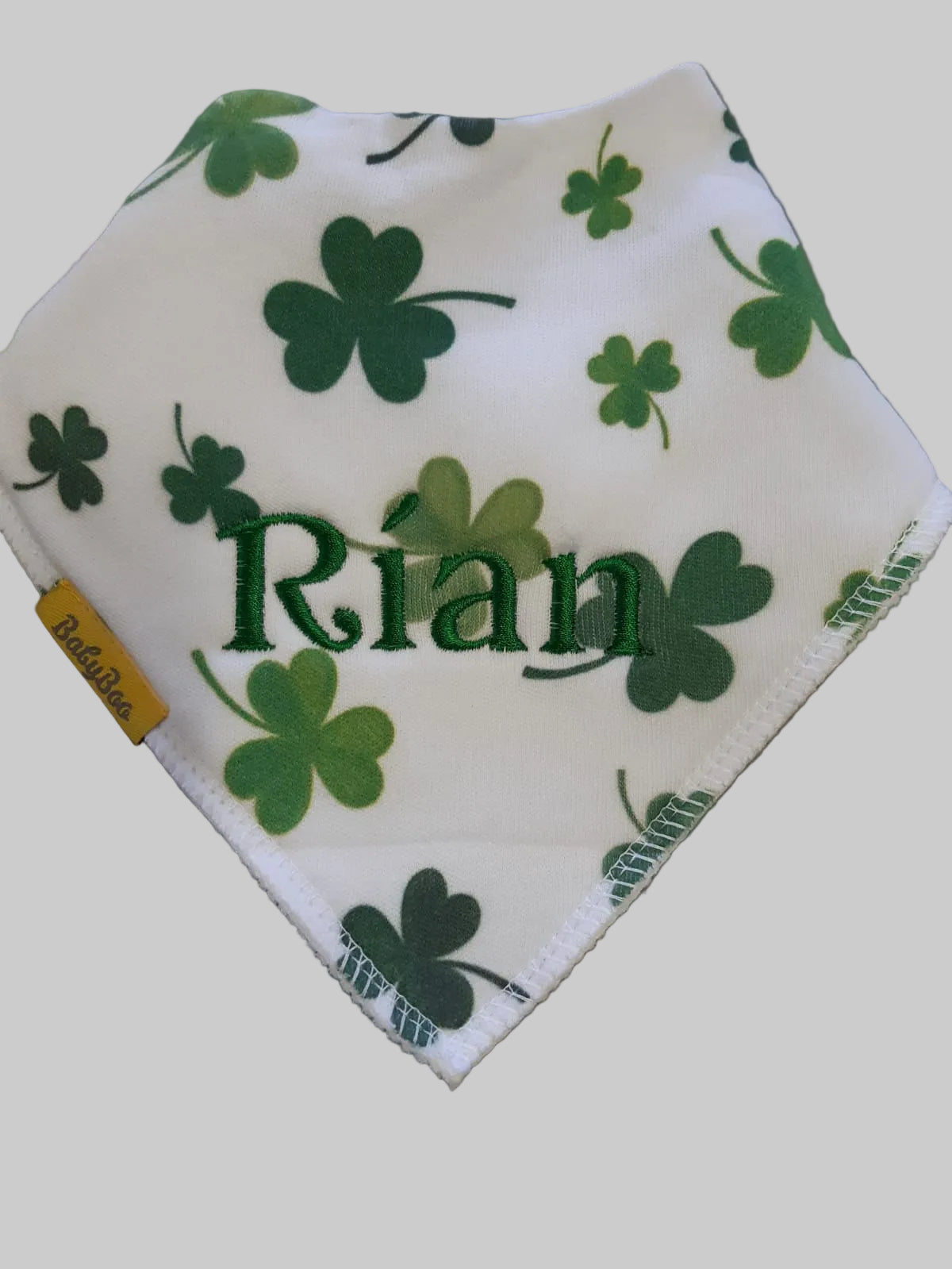 Shamrocks with a name organic cotton DribbleBoo bandana bib