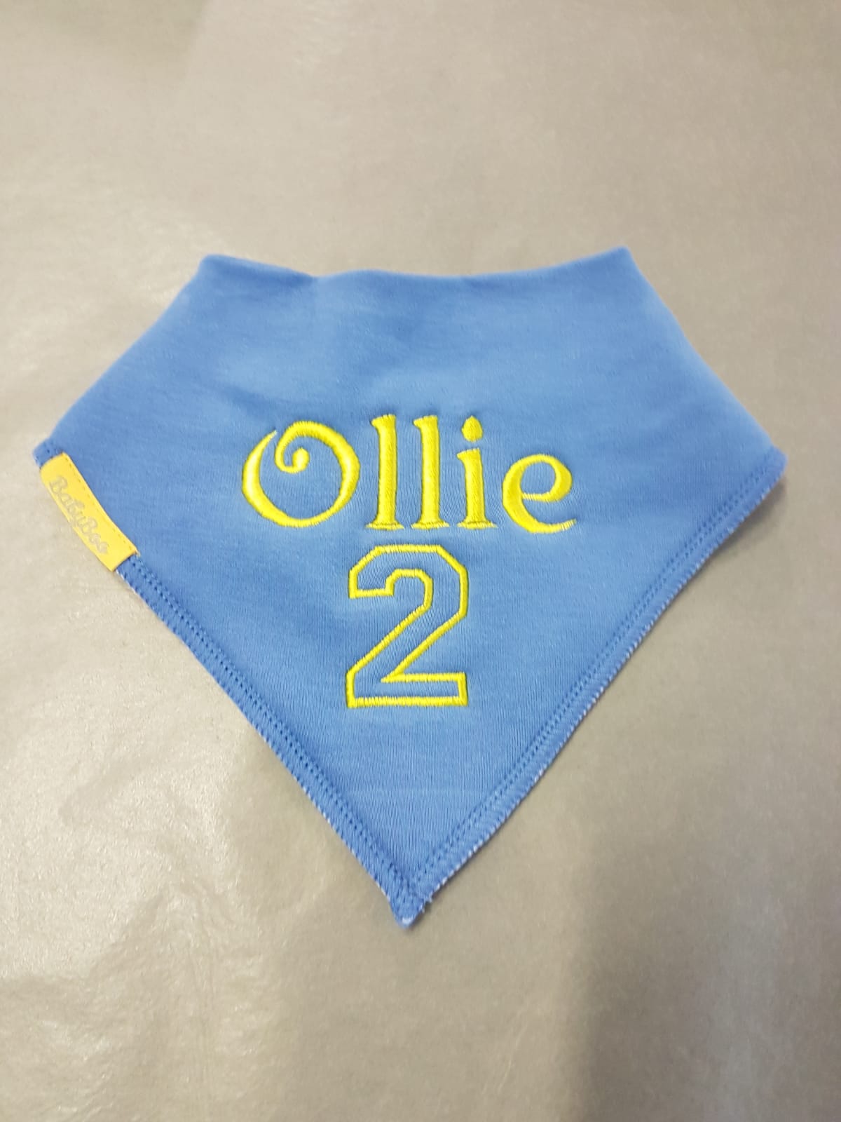 Birthday name/age organic cotton Dribbleboo bandana bib