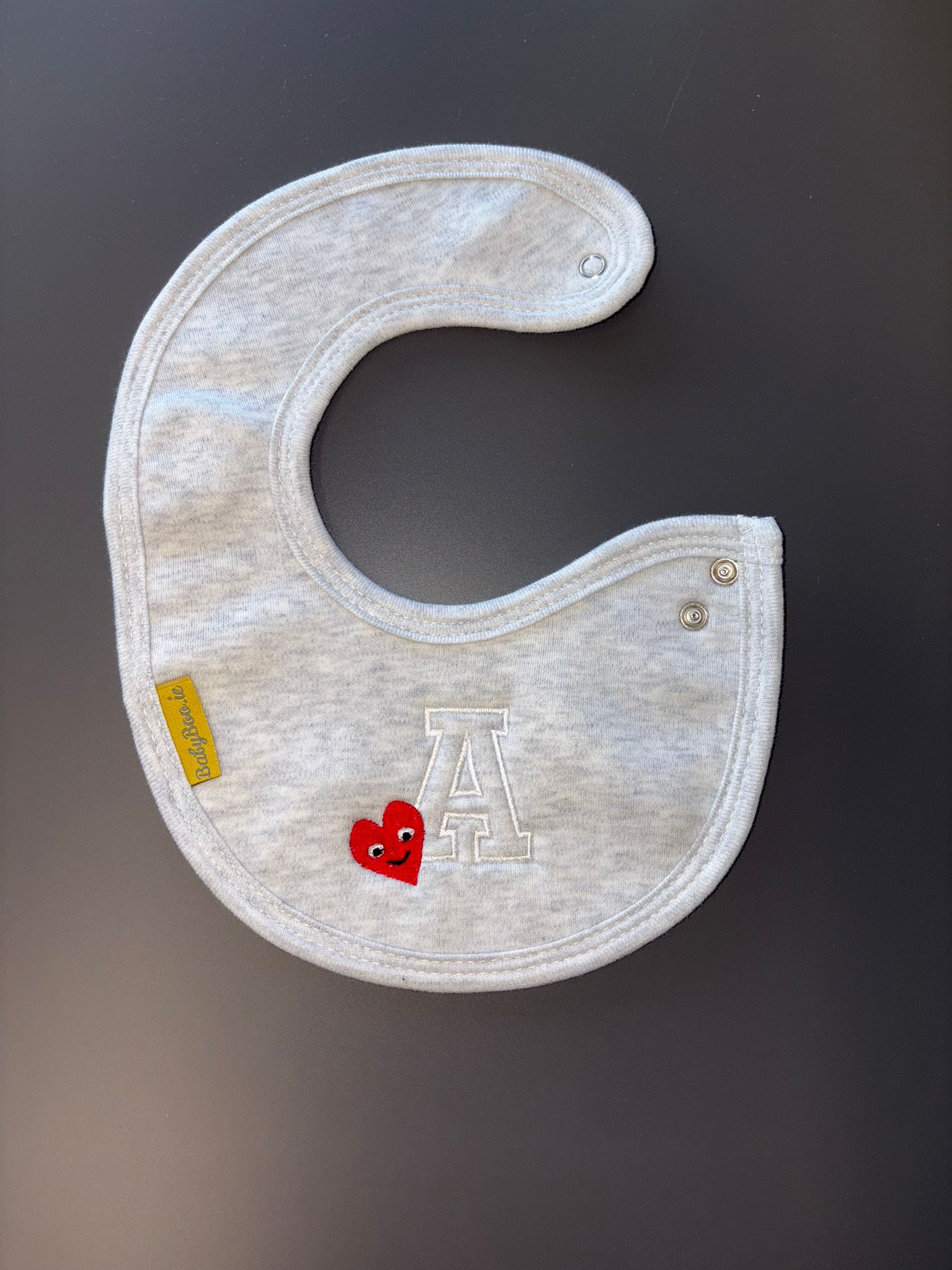 Letterman with Heart organic cotton LittleBoo newborn bib