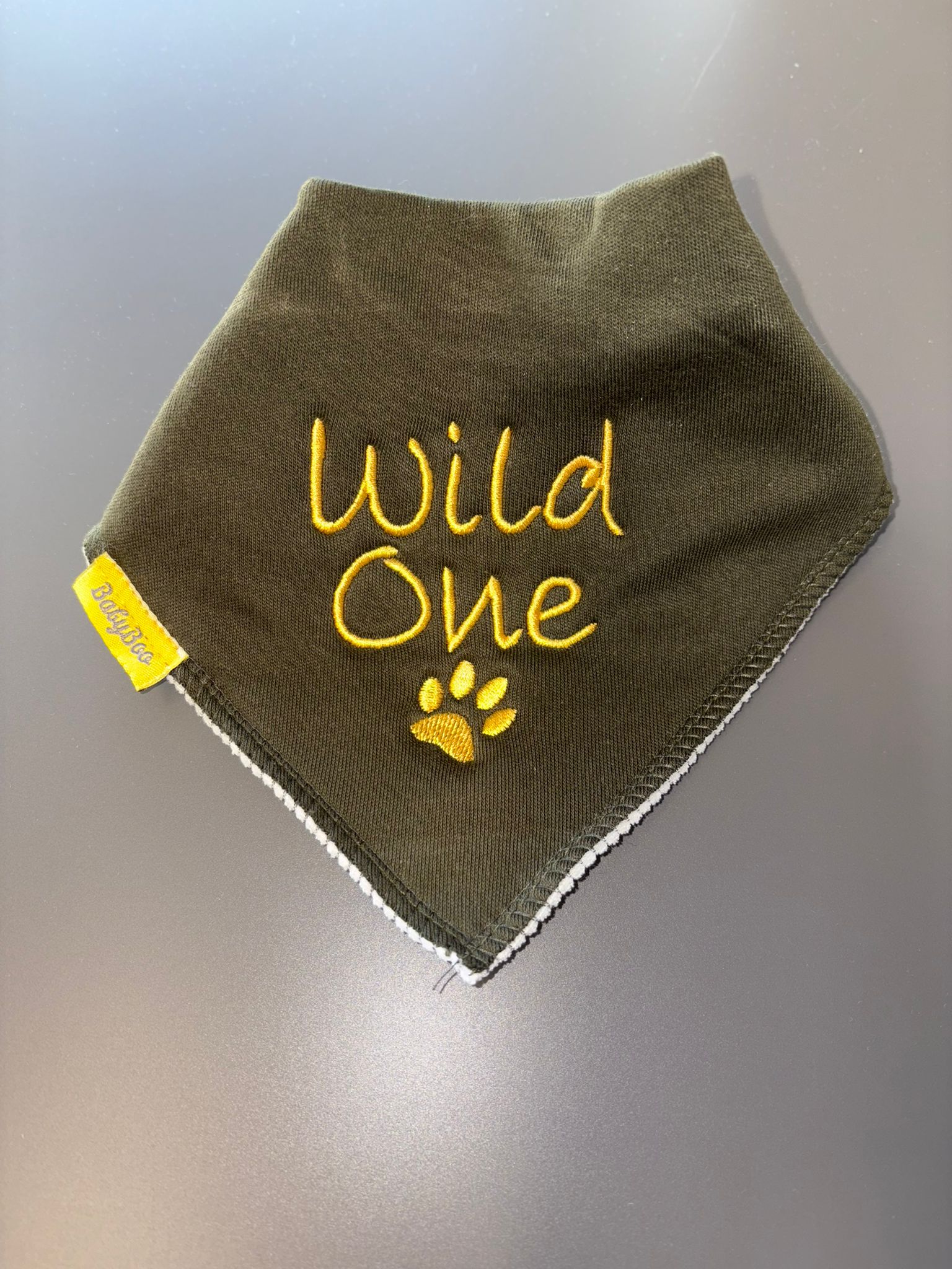 Wild One Paw Print organic cotton bandana bib