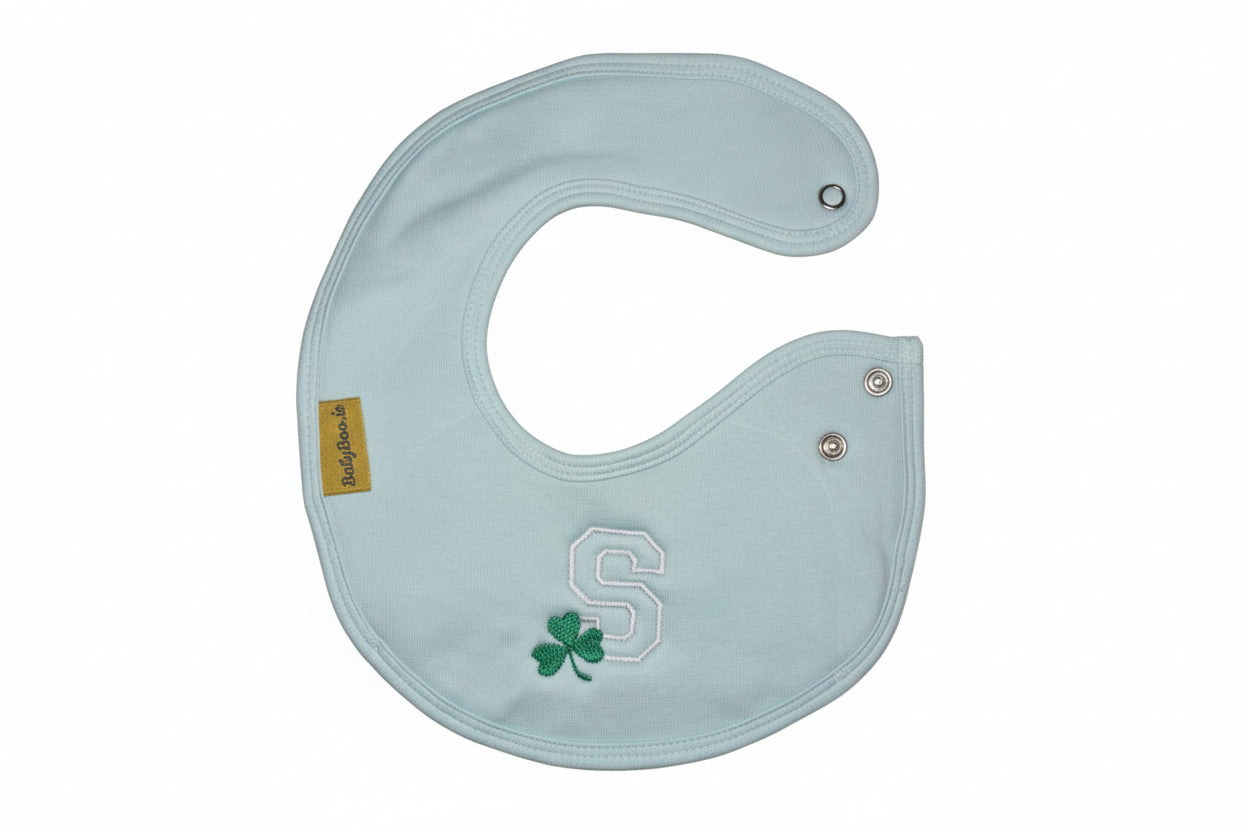 Letterman with Shamrock organic cotton LittleBoo newborn bib