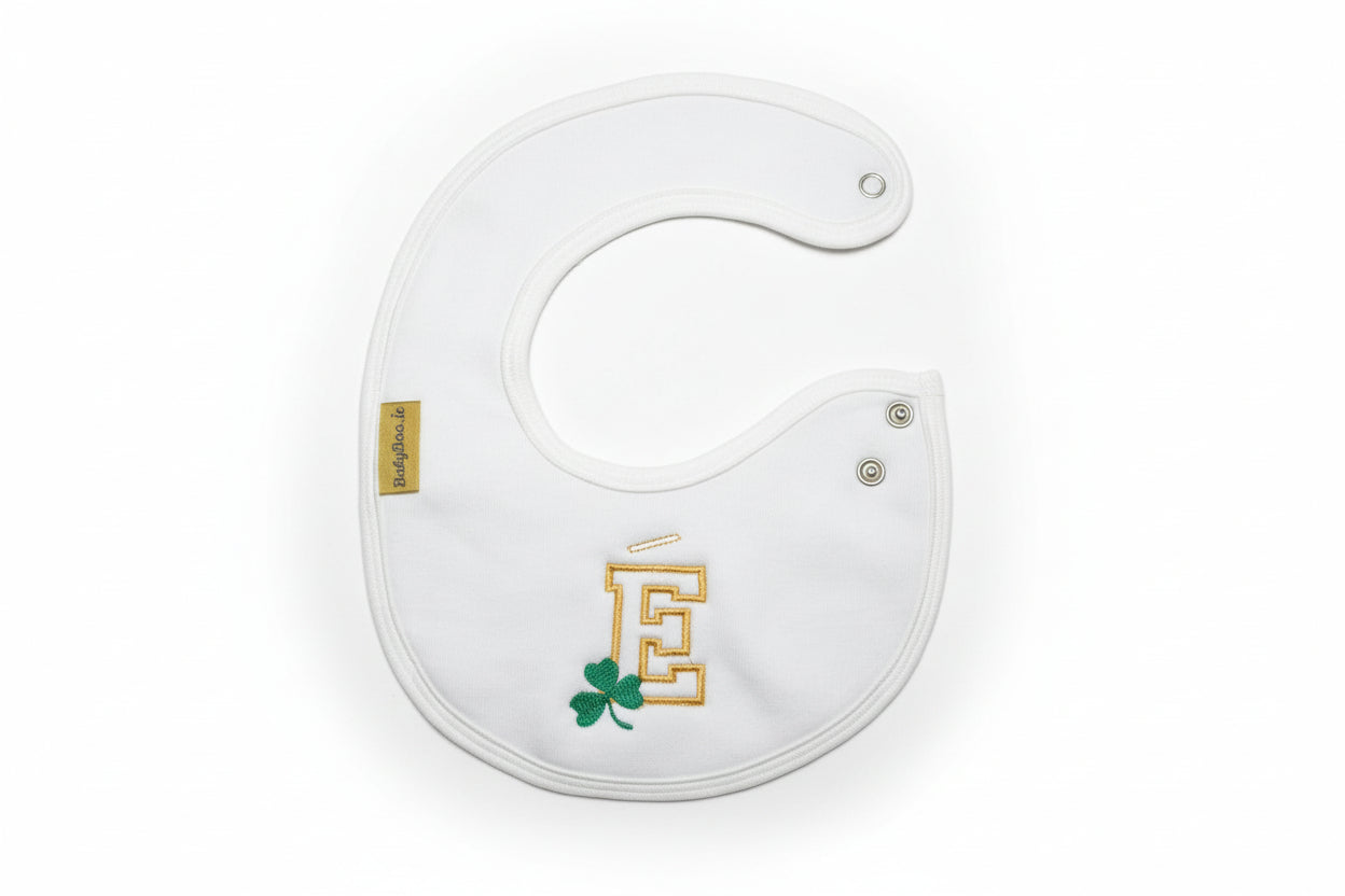 Letterman with Shamrock organic cotton LittleBoo newborn bib