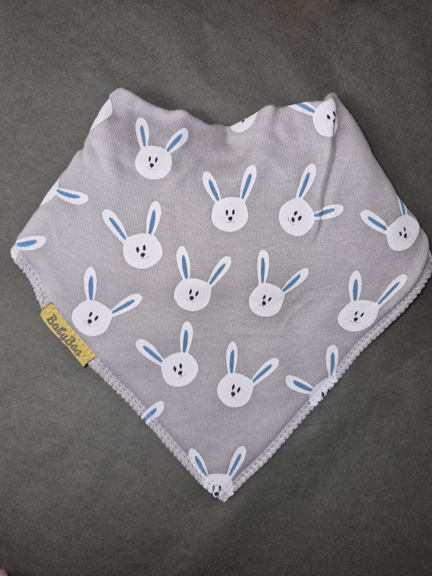 Grey bunnies organic cotton DribbleBoo bandana bib