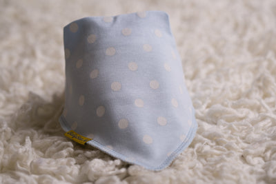 Blue with white Polka organic cotton DribbleBoo bandana bib